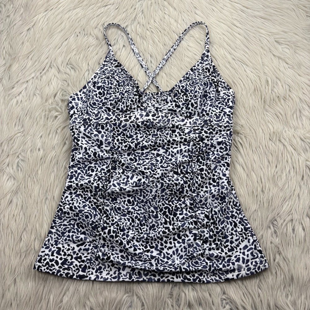 Athleta Women's 34 B / C Animal Print Zimbabwe Smocked Tankini Top Swim Blue